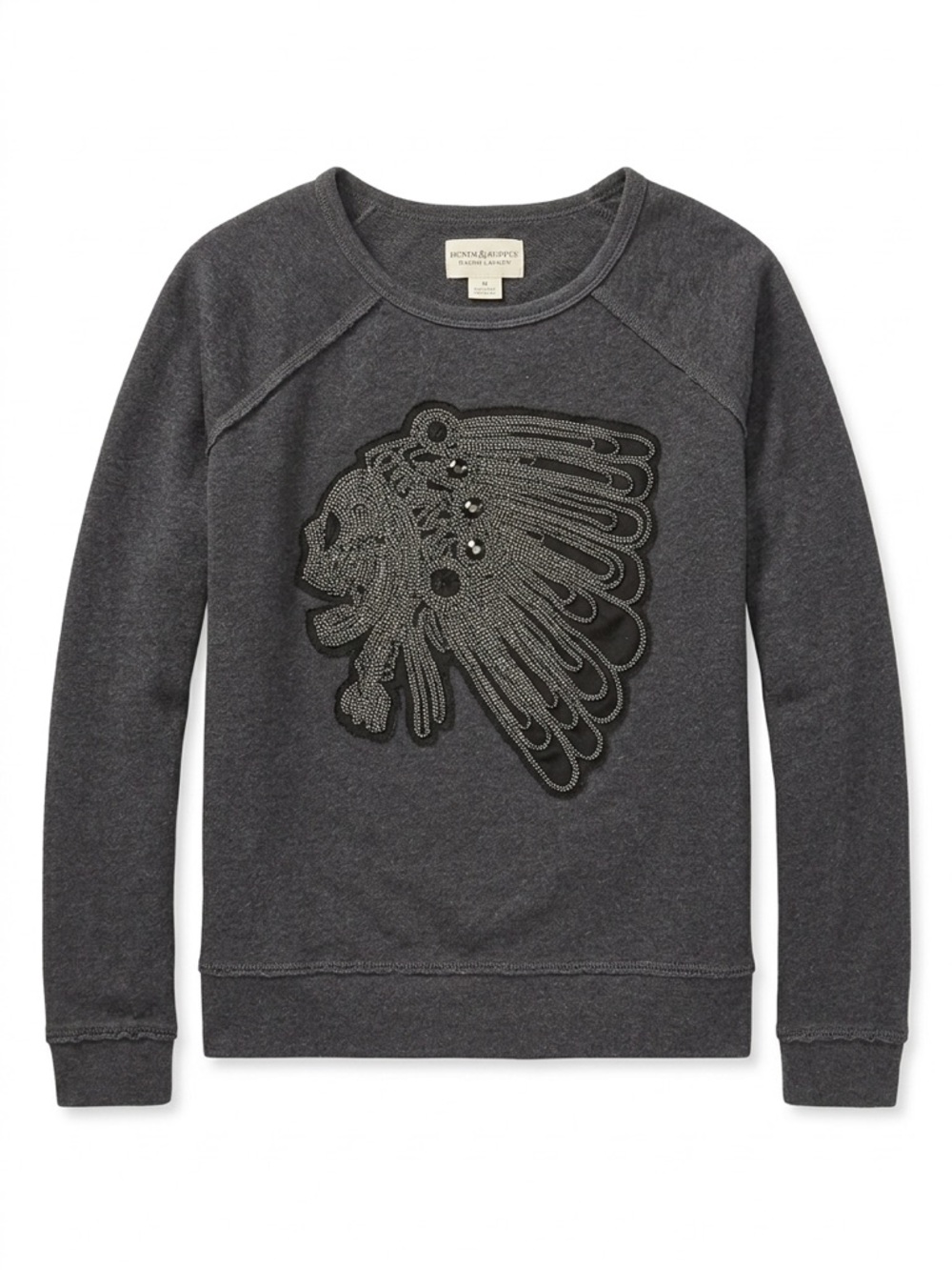 Ralph Lauren Denim & Supply Large Black Beaded Indian Skull Headdress Pullover